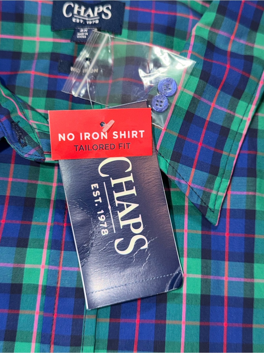 CHAPS No Iron Shirt Blue Green Plaid Long Sleeve Stretch Button Up Womens 3X NWT - Picture 7 of 14
